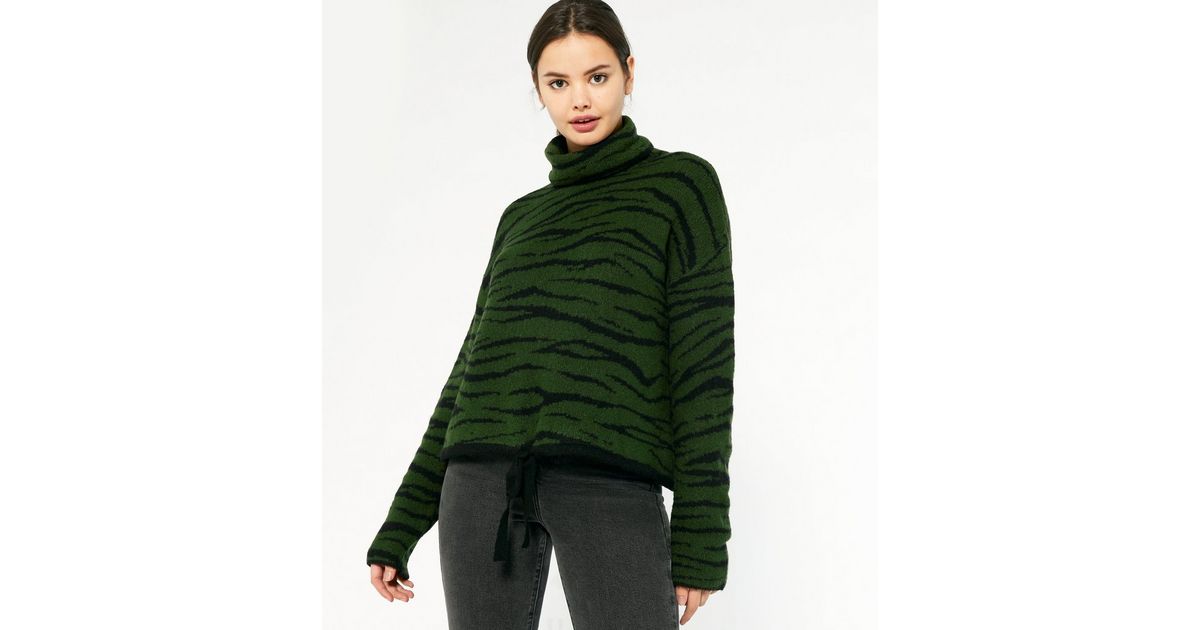 Apricot Green Zebra Print Roll Neck Jumper New Look