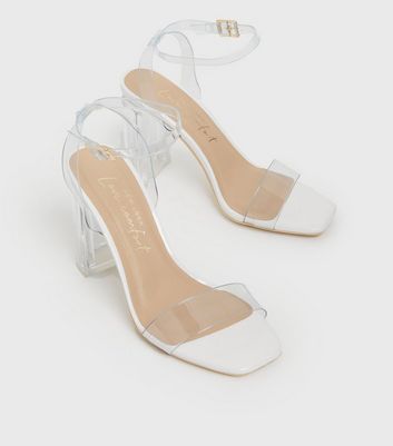 Clear white block store heels