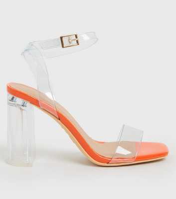 Bright Orange Clear 2 Part Block Heel Sandals