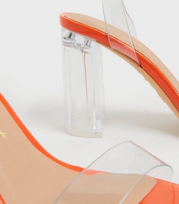 Bright Orange Clear 2 Part Block Heel Sandals New Look Vegan