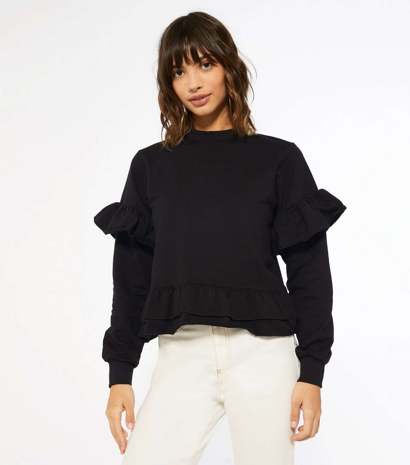 Influence Black Frill Peplum Sweatshirt 