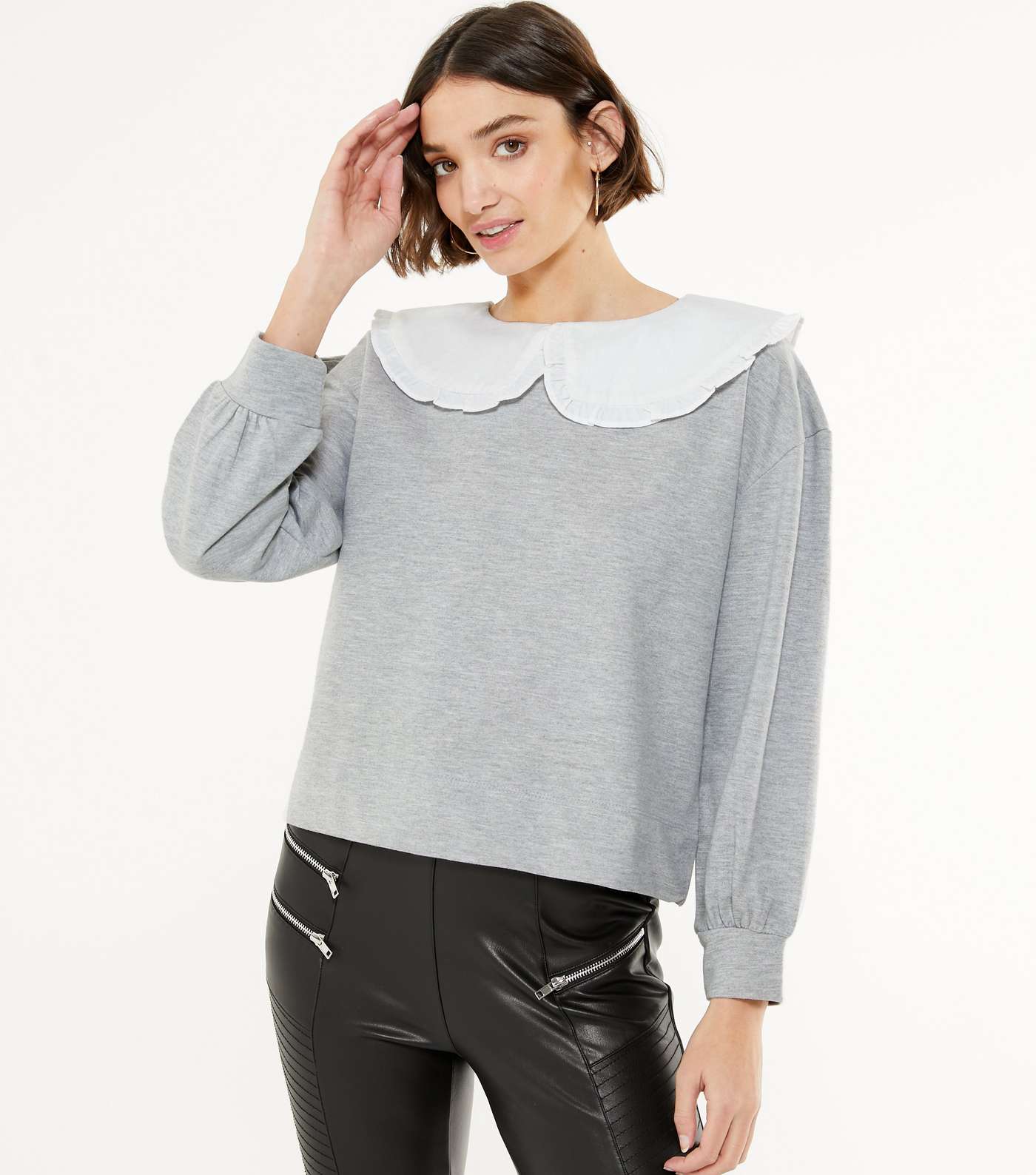 Influence Grey Frill Collar Sweatshirt 