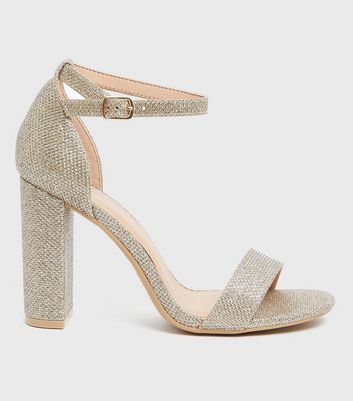 Wide Fit Gold Glitter 2 Part Block Heel Sandals New Look