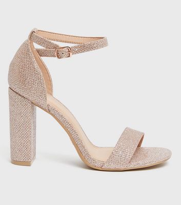 Wide Fit Rose Gold Glitter 2 Part Block Heel Sandals New Look