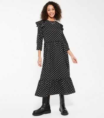 Urban Bliss Black Spot Tiered Midi Dress | New Look