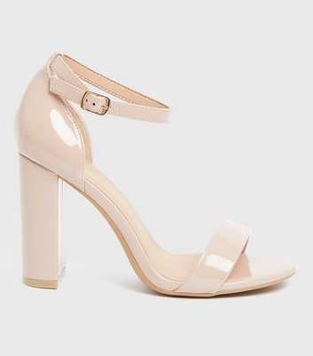 Wide Fit Pale Pink Patent Strappy Block Heel Sandals