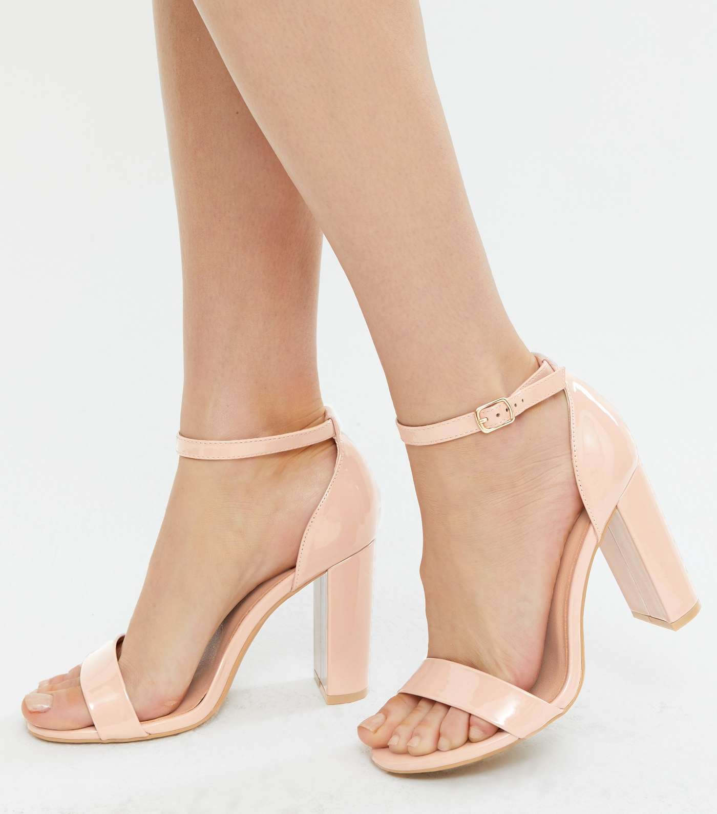 Wide Fit Pale Pink Patent Strappy Block Heel Sandals Image 2