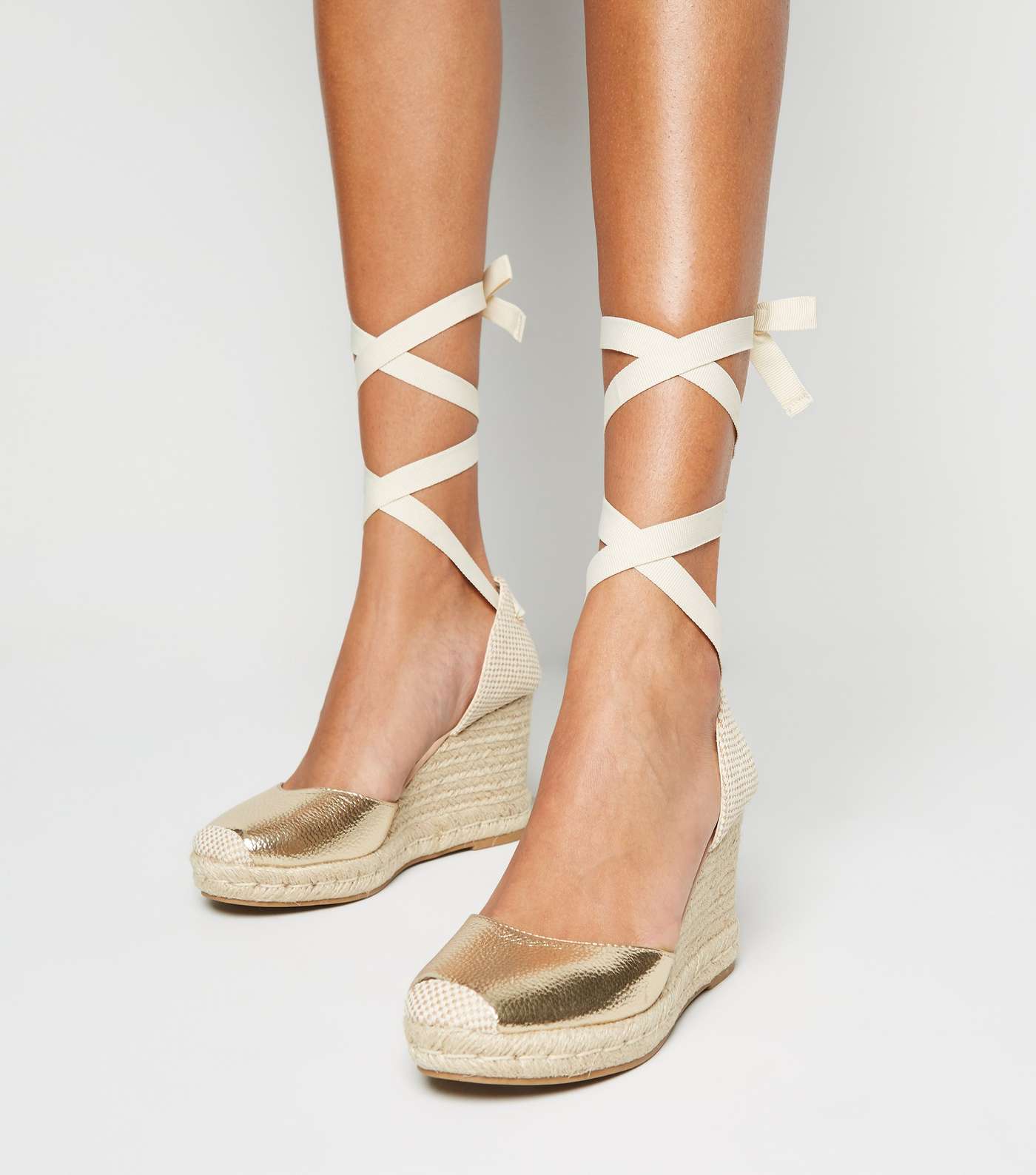 Gold Ankle Tie Espadrille Wedges Image 2