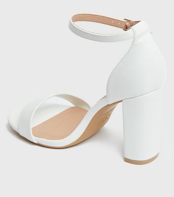 White Strappy Block Heel Sandals 