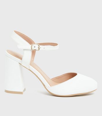 shop for Wide Fit White 2 Part Block Heel Court Shoes New Look Vegan at Shopo
