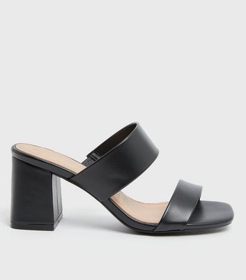 shop for Wide Fit Black Double Strap Block Heel Mules New Look Vegan at Shopo