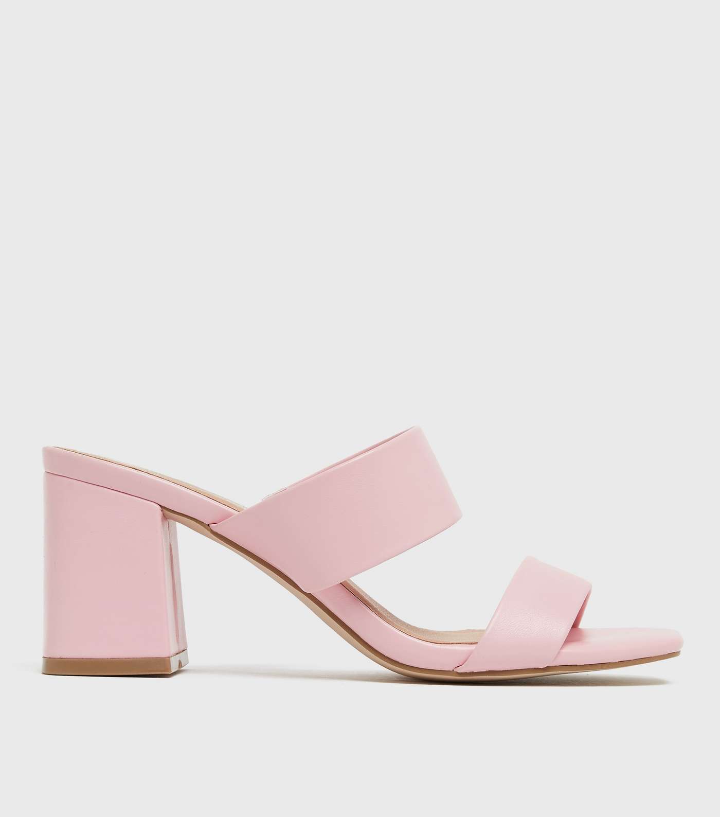 Wide Fit Pink Double Strap Block Heel Mules
