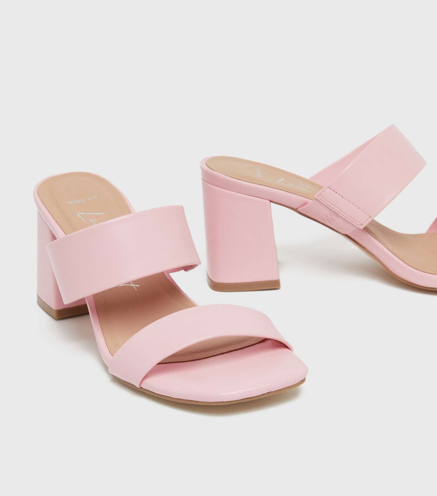 Wide Fit Pink Double Strap Block Heel Mules Image 3