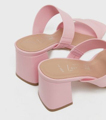 pink block heel mules