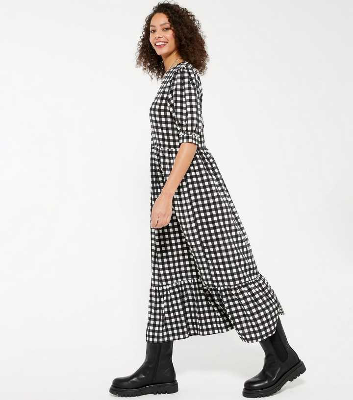 Urban Bliss Black Gingham Tiered Midi Dress