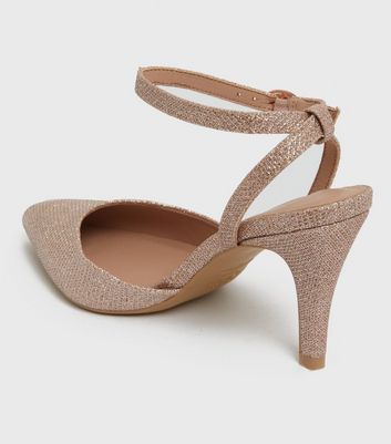 Click to view product details and reviews for Wide Fit Rose Gold Glitter Pointed Court Shoes New Look Vegan.