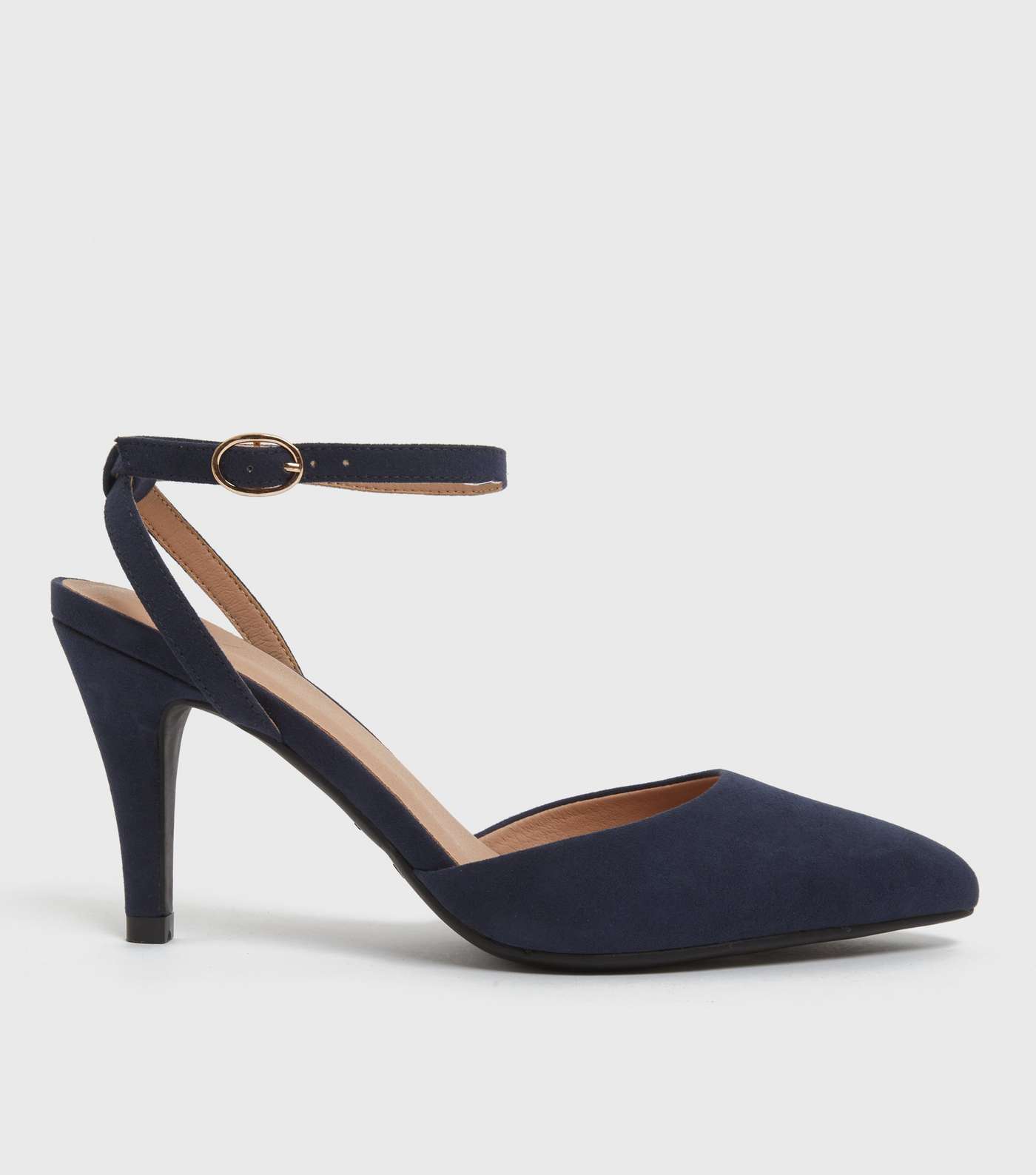 Wide Fit Navy Suedette Pointed Court Shoes