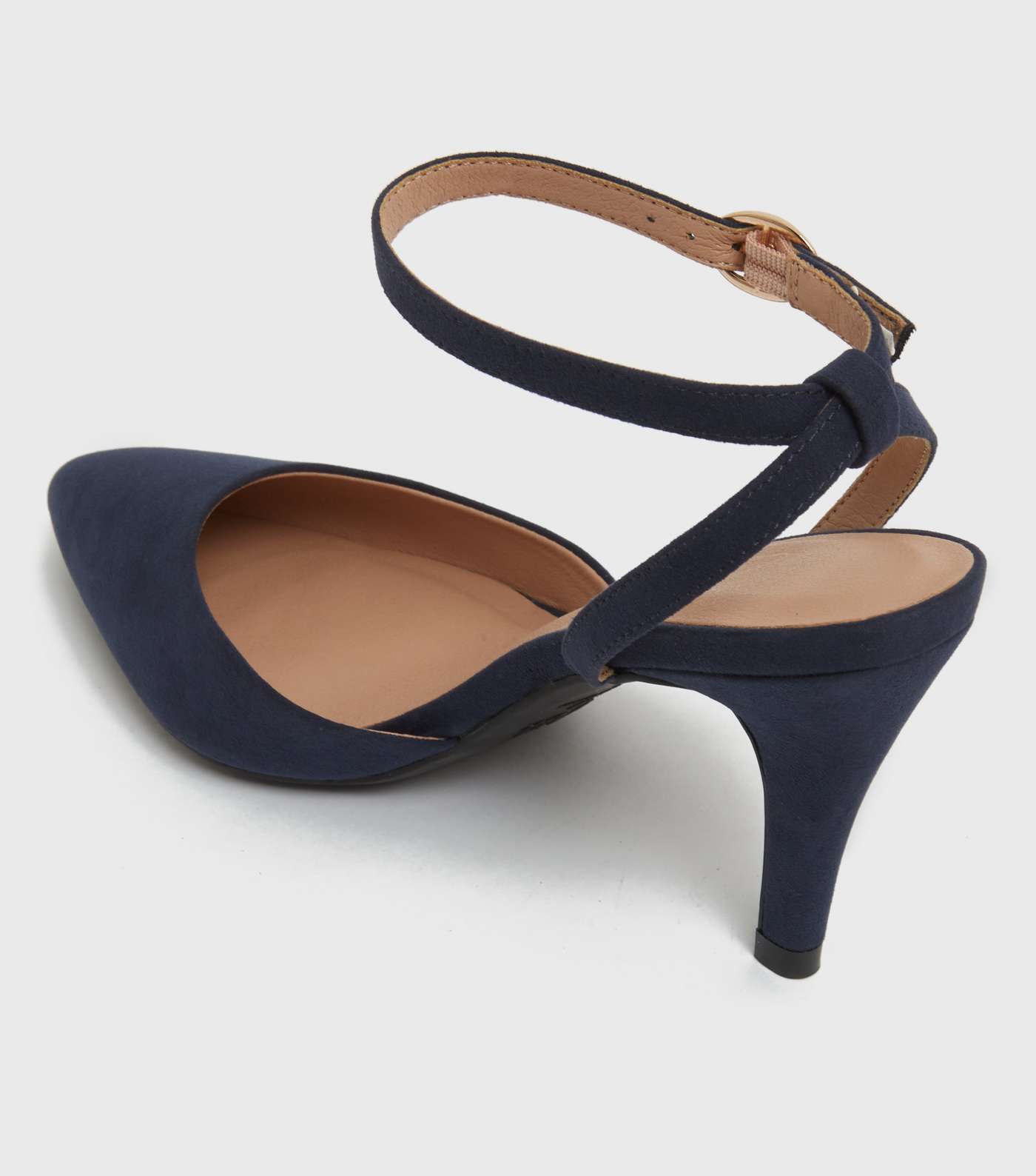 Wide Fit Navy Suedette Pointed Court Shoes Image 3