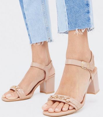 Wide Fit Cream Chain Strap Block Heel Sandals | New Look