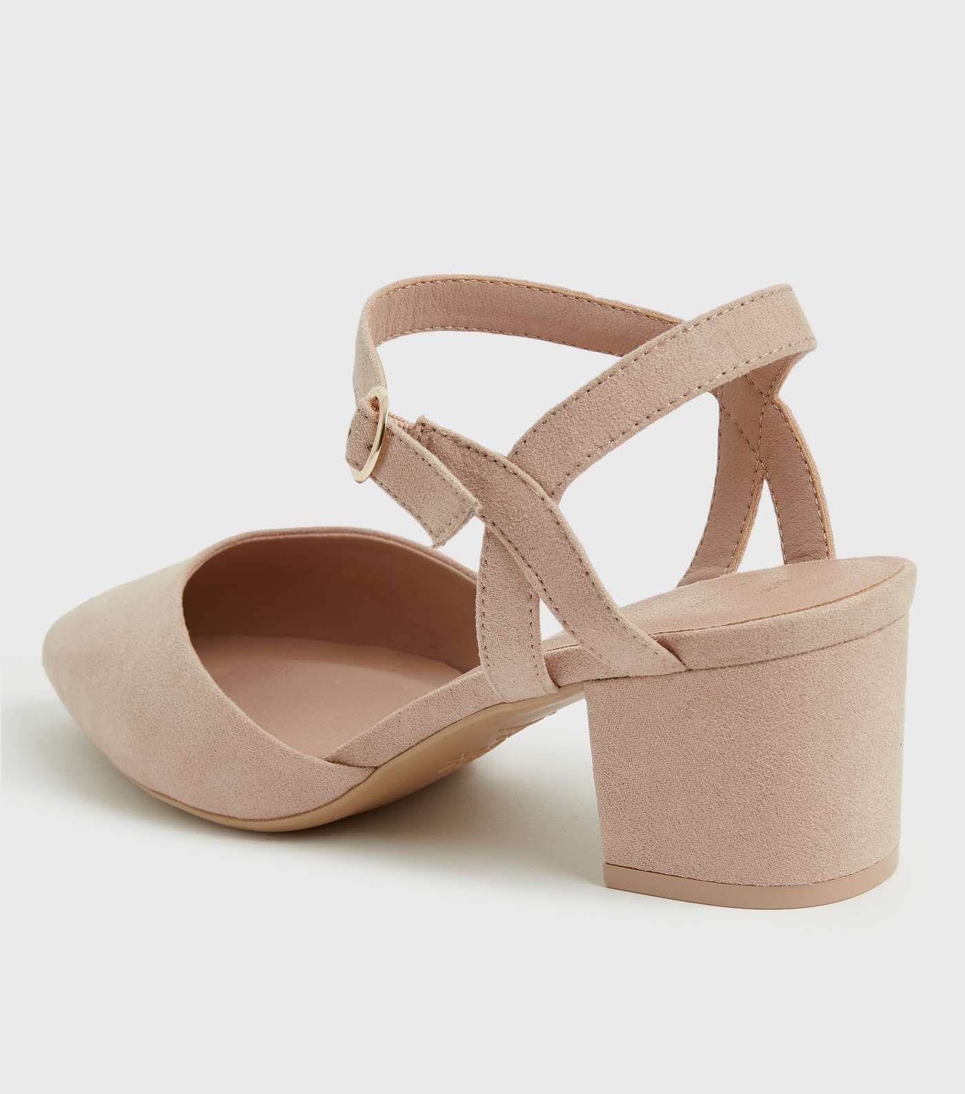 Wide Fit Pale Pink Suedette Block Heel Court Shoes Image 4
