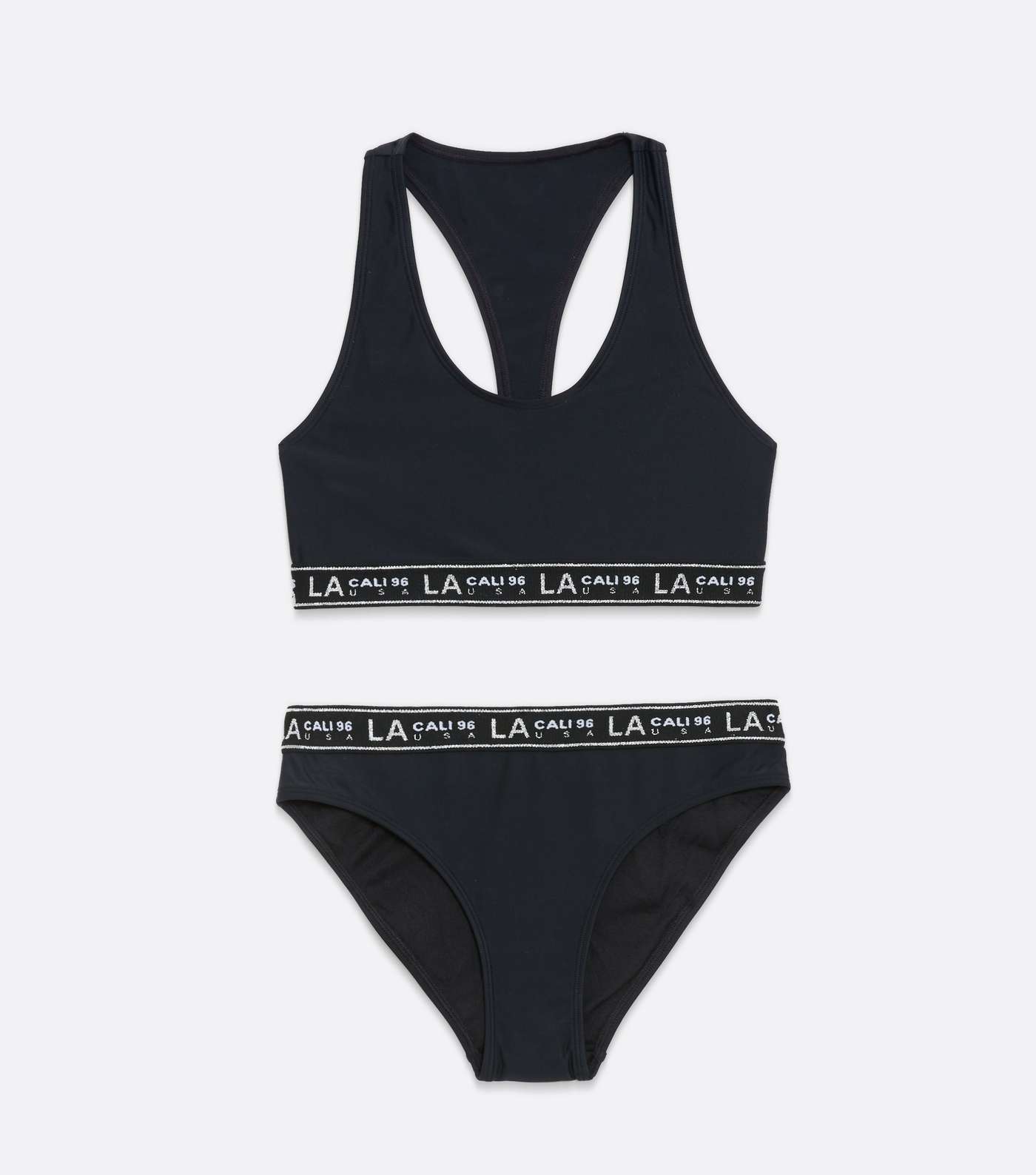 Girls Black LA Elastic Glitter Logo Bikini Set