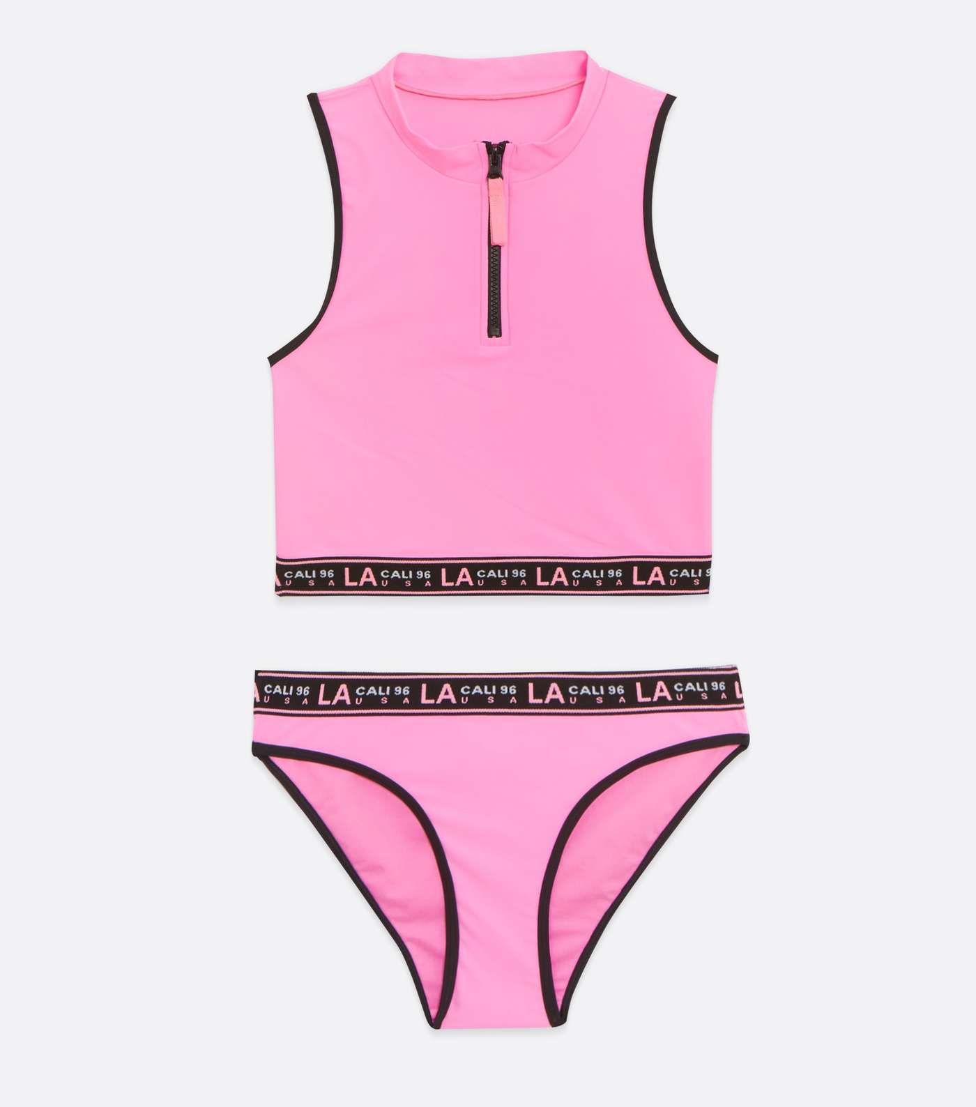 Girls Pink LA Logo Zip High Neck Bikini Set
