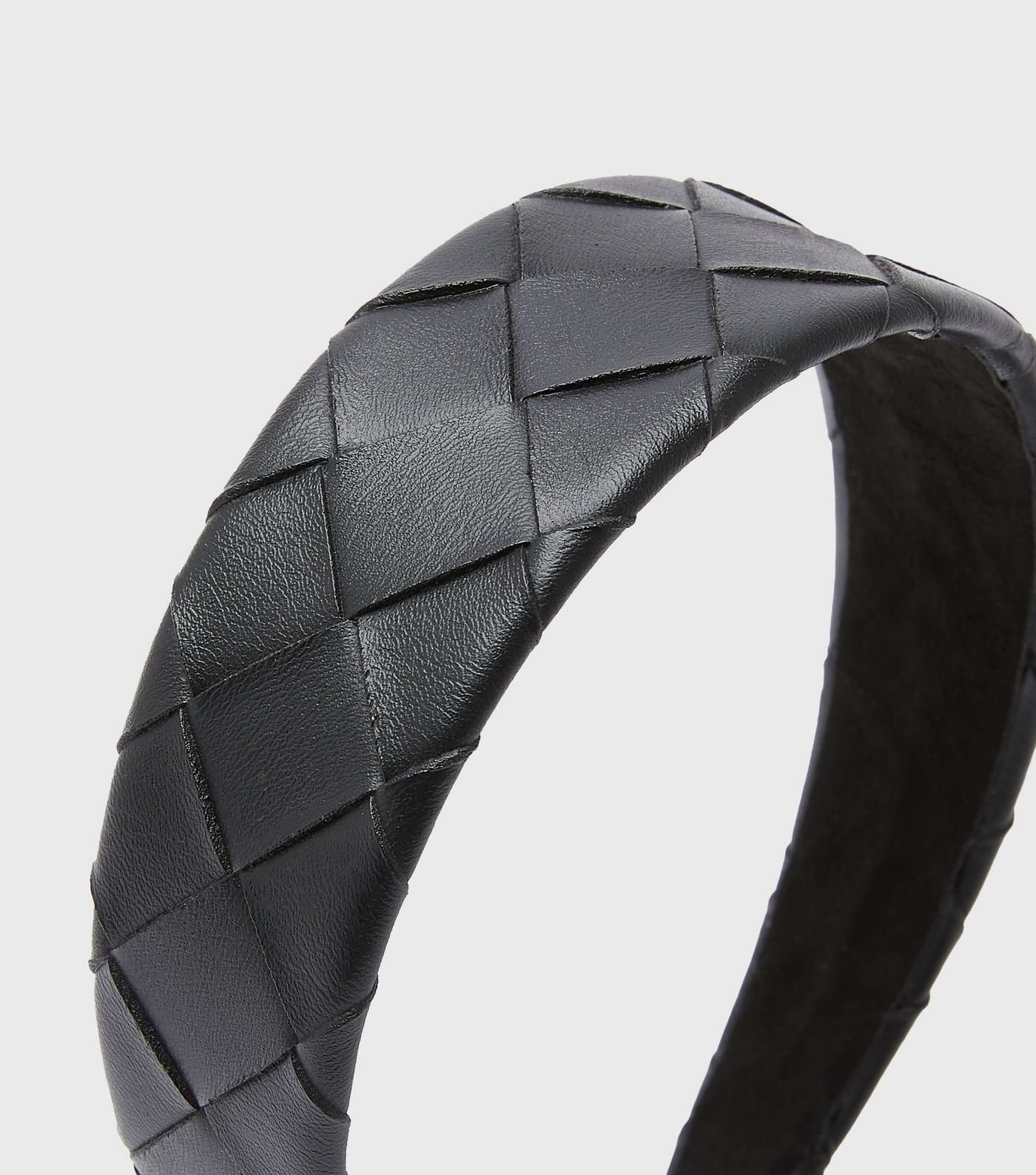 Black Leather-Look Woven Headband Image 3