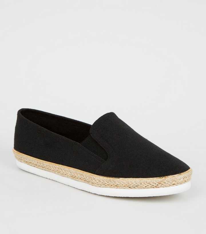 Wide Fit Black Canvas Slip On Espadrilles