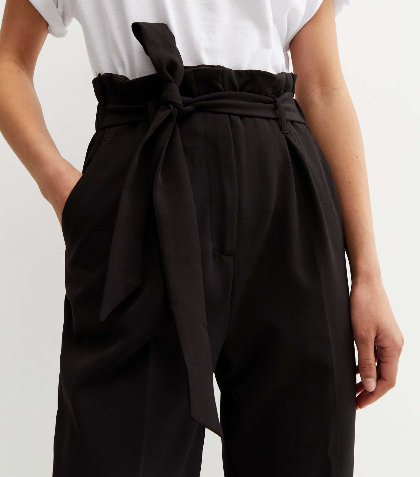 Tall Black Elasticated Tie Waist Trousers Image 3