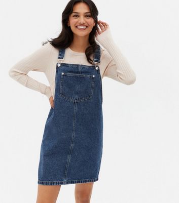 knee length denim pinafore dress