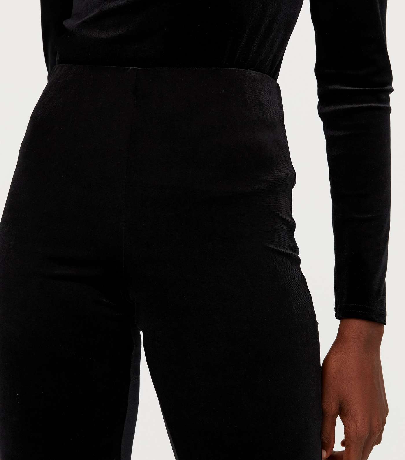Tall Black Velvet Flared Trousers Image 4