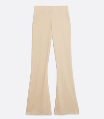 Image of Camel Ribbed Flared Trousers New Look