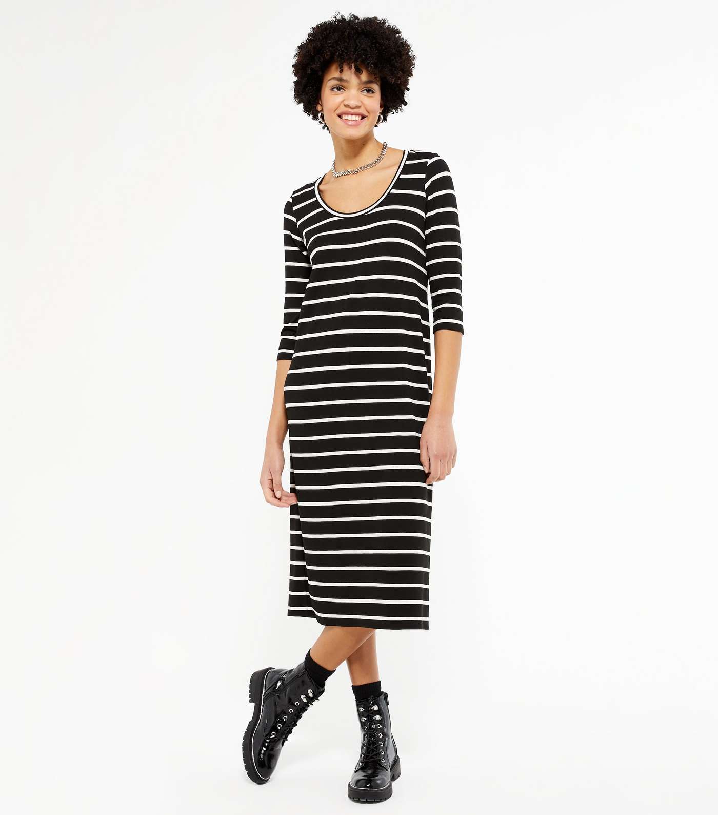 Black Stripe Jersey Midi Dress 
