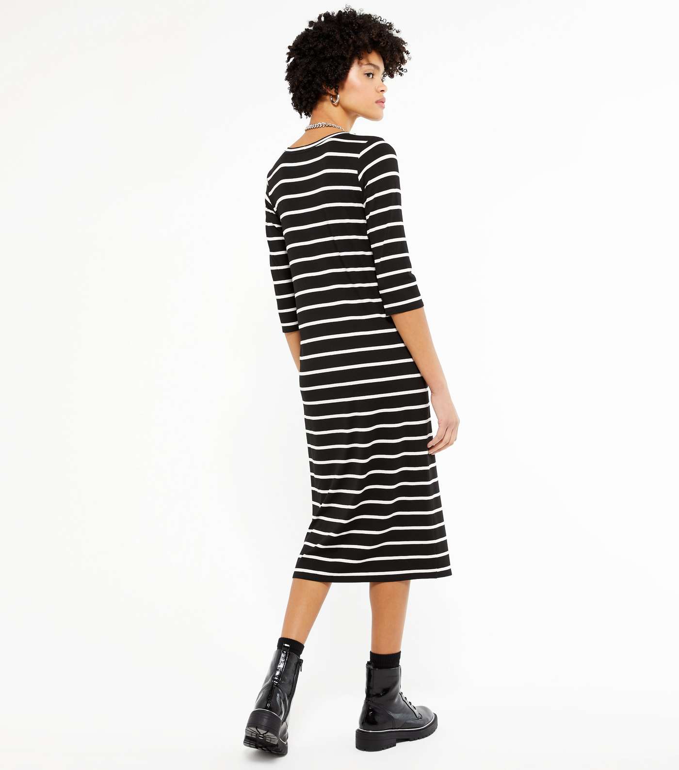 Black Stripe Jersey Midi Dress  Image 3