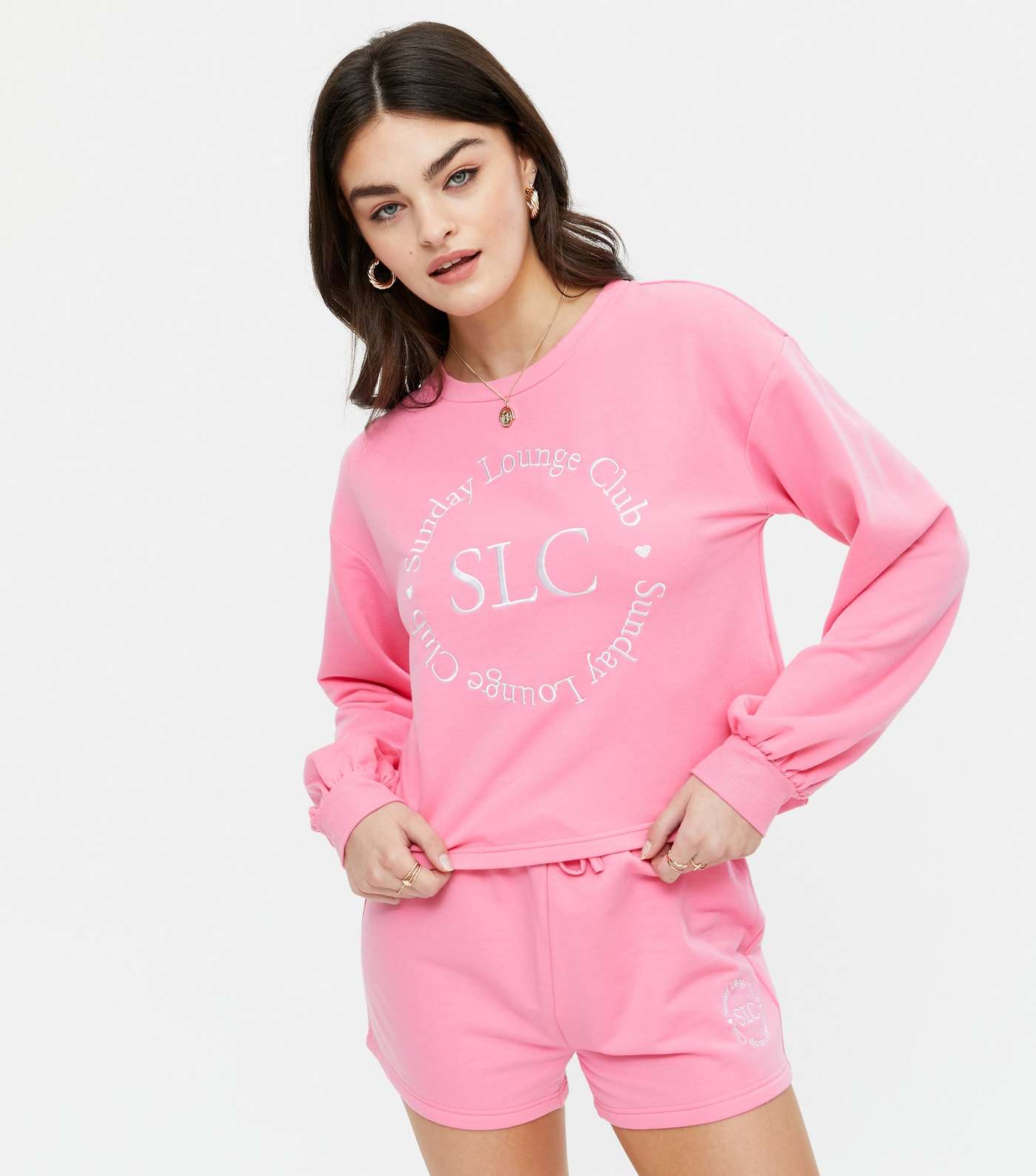 Bright Pink SLC Embroidered Short Pyjama Set Image 2