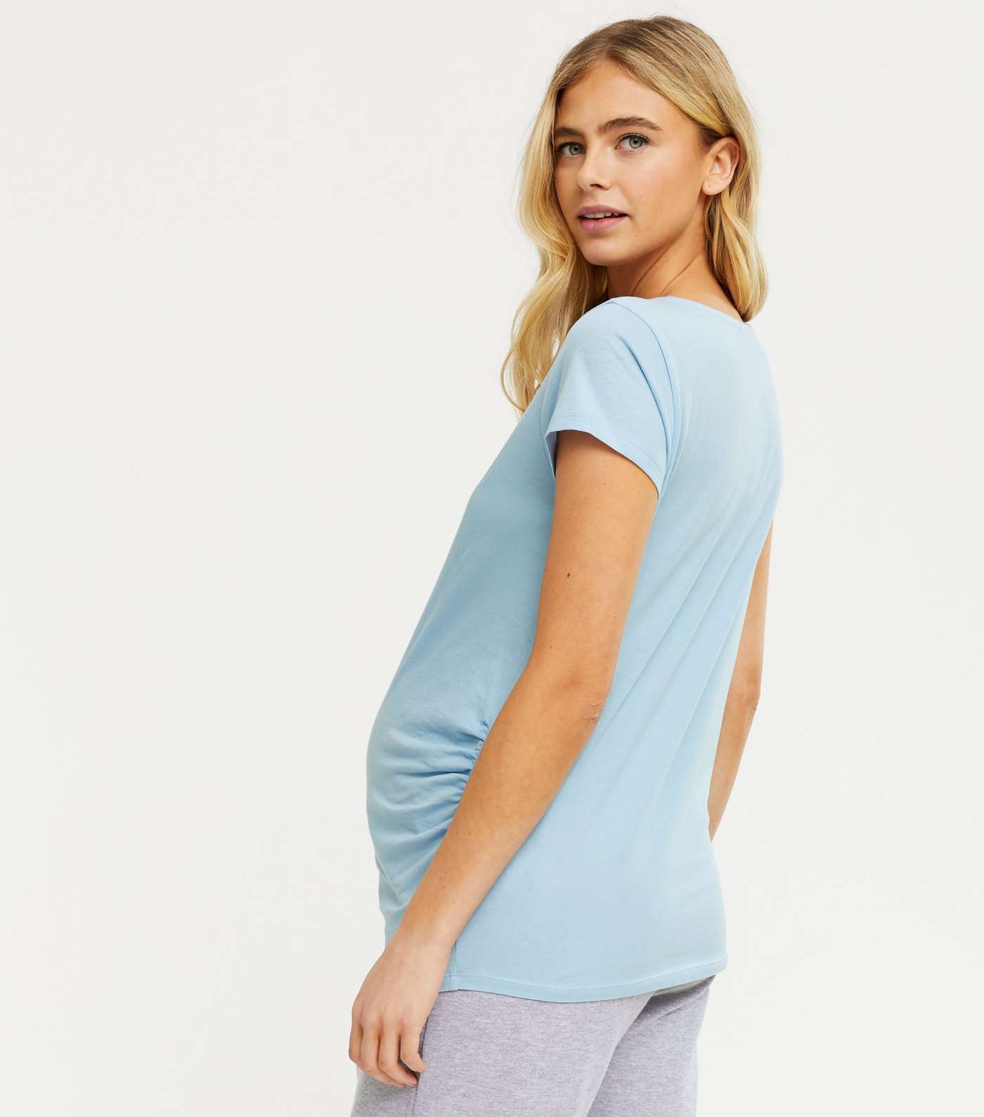 Maternity 3 Pack Pale Blue Black and White Ruched T-Shirts Image 3