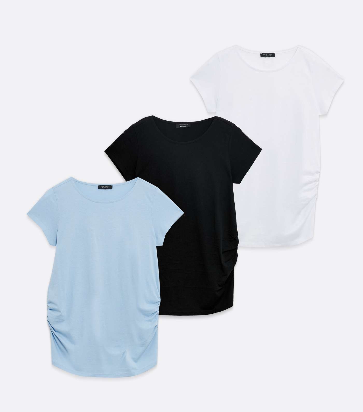 Maternity 3 Pack Pale Blue Black and White Ruched T-Shirts Image 5