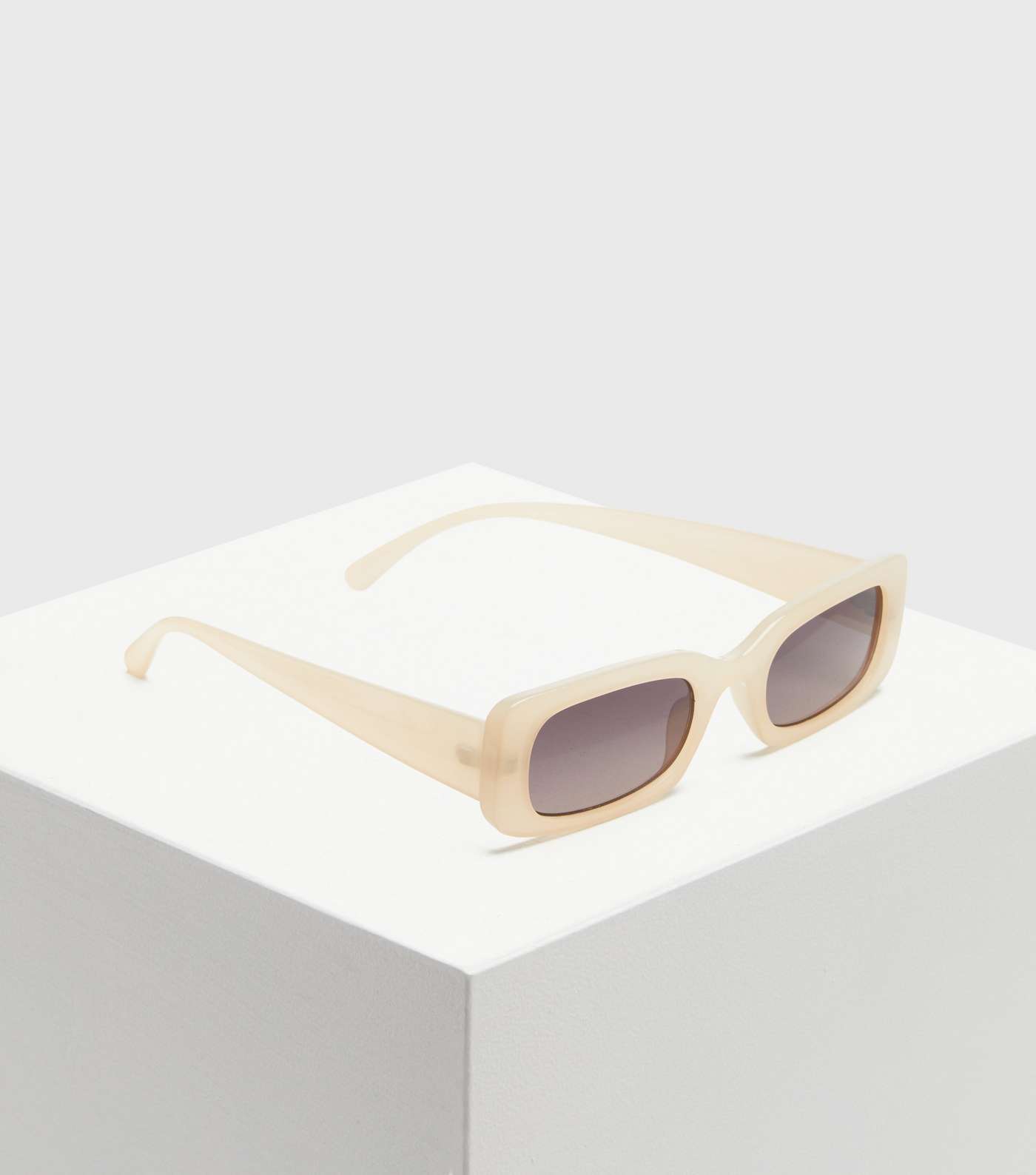 Cream Slim Rectangle Sunglasses