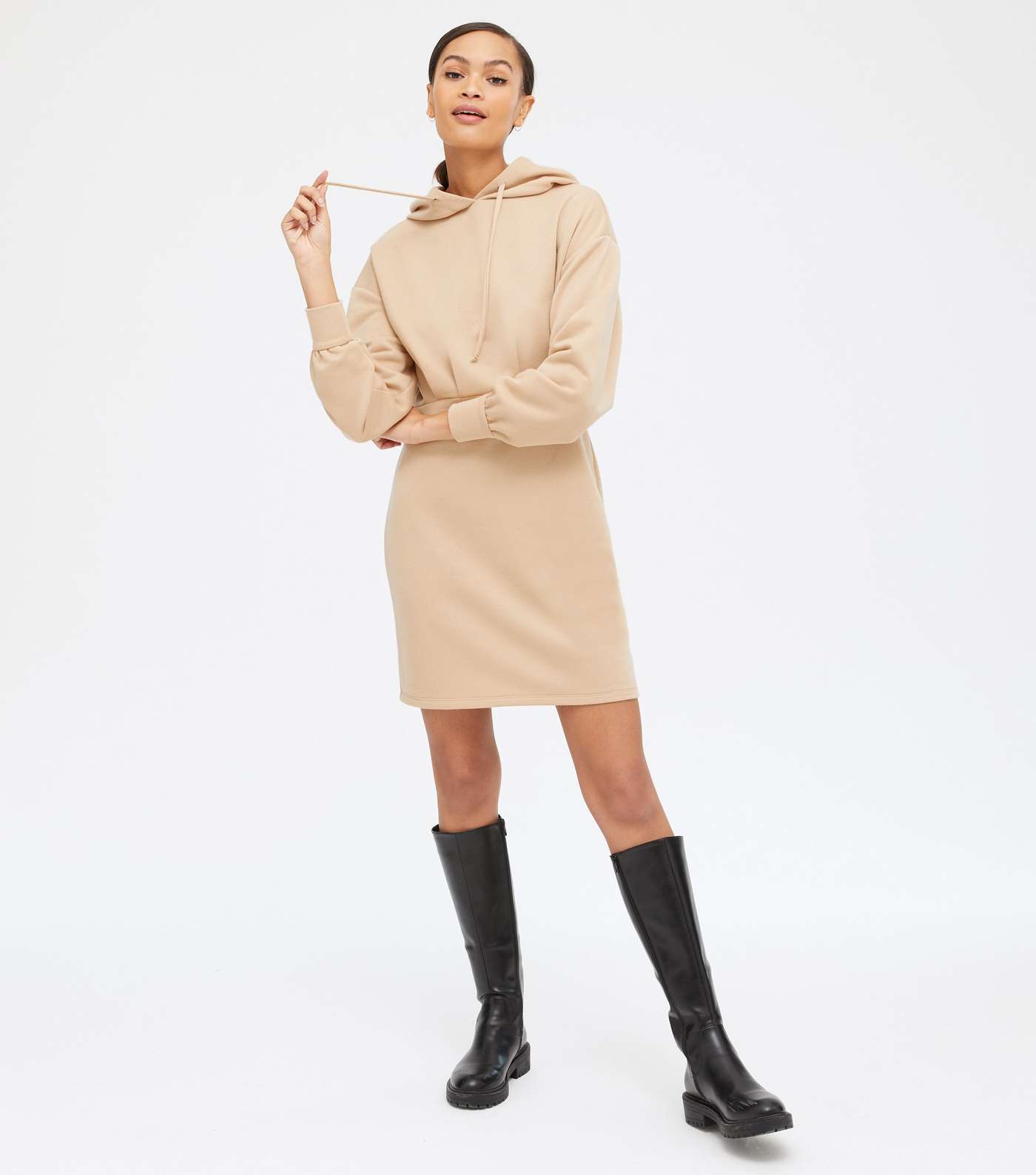 Camel Jersey Fitted Hoodie Dress  Image 2