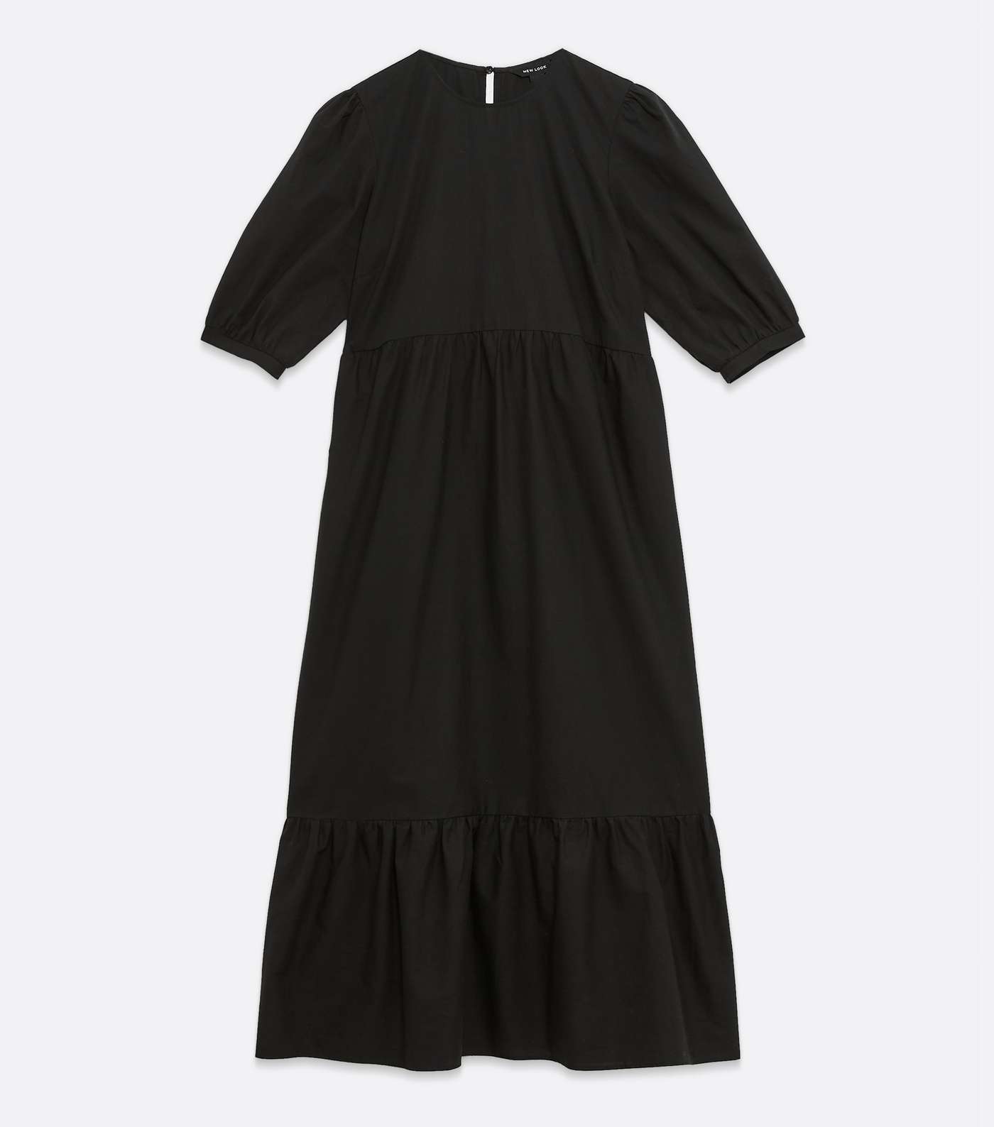 Black Poplin Puff Sleeve Midi Dress Image 5