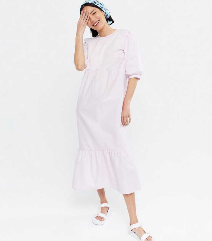 Lilac Poplin Puff Sleeve Midi Dress
