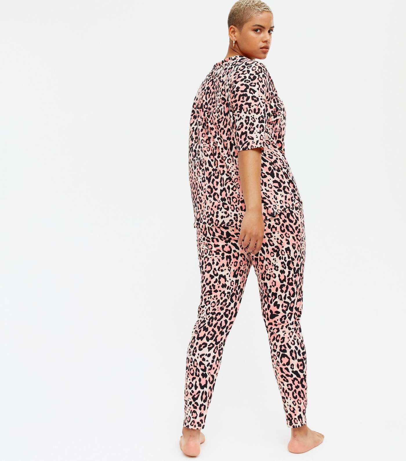 Curves Pink Leopard Print Soft Touch Pyjama Set Image 4