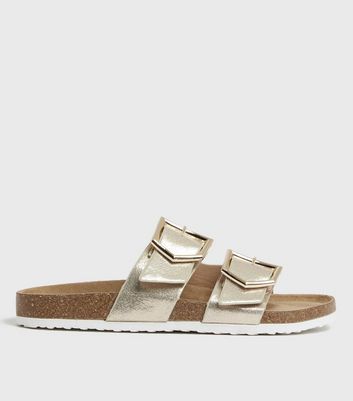 shop for Gold Buckle Strap Footbed Sliders New Look at Shopo