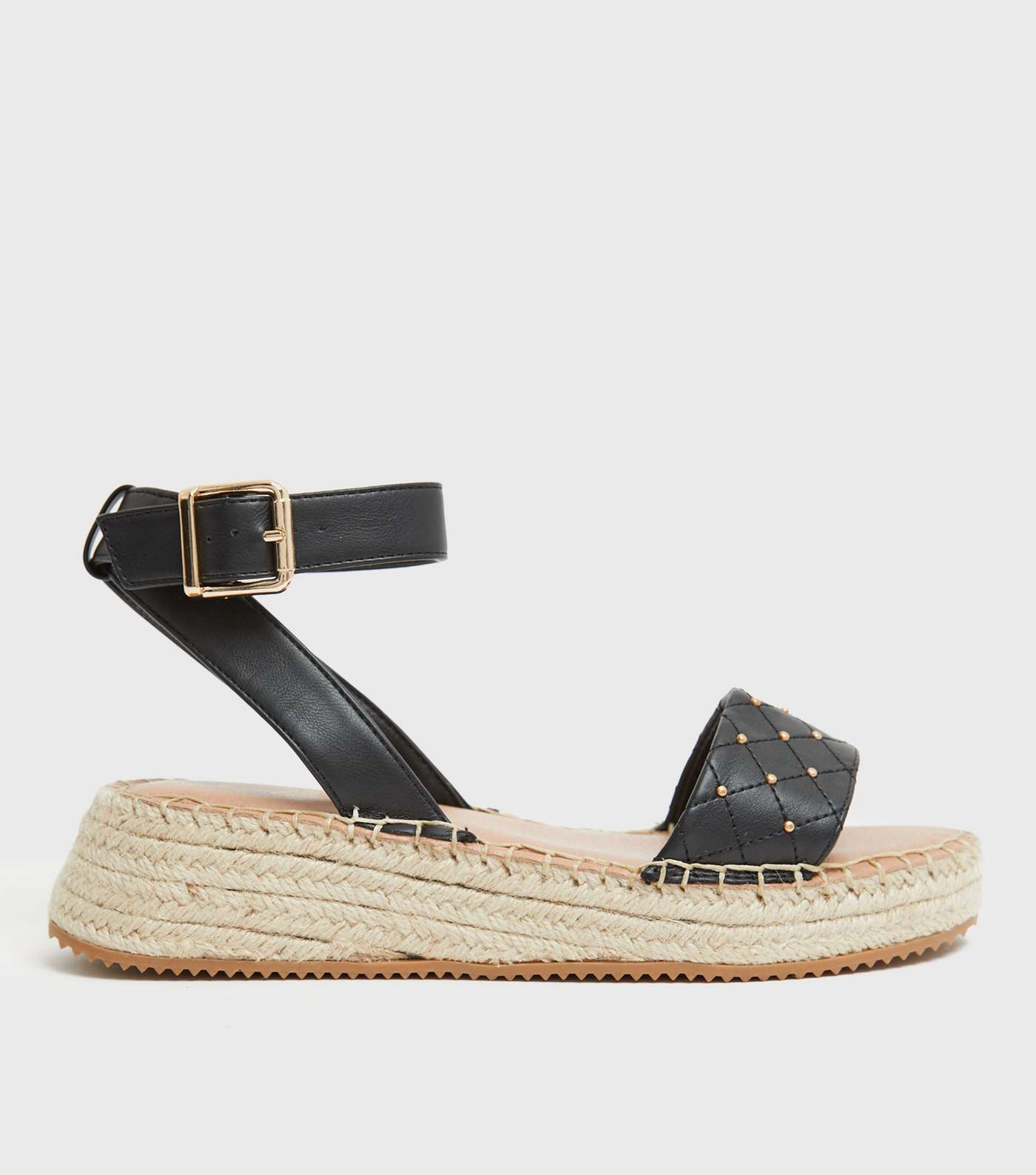 Black Quilted Espadrille Chunky Sandals