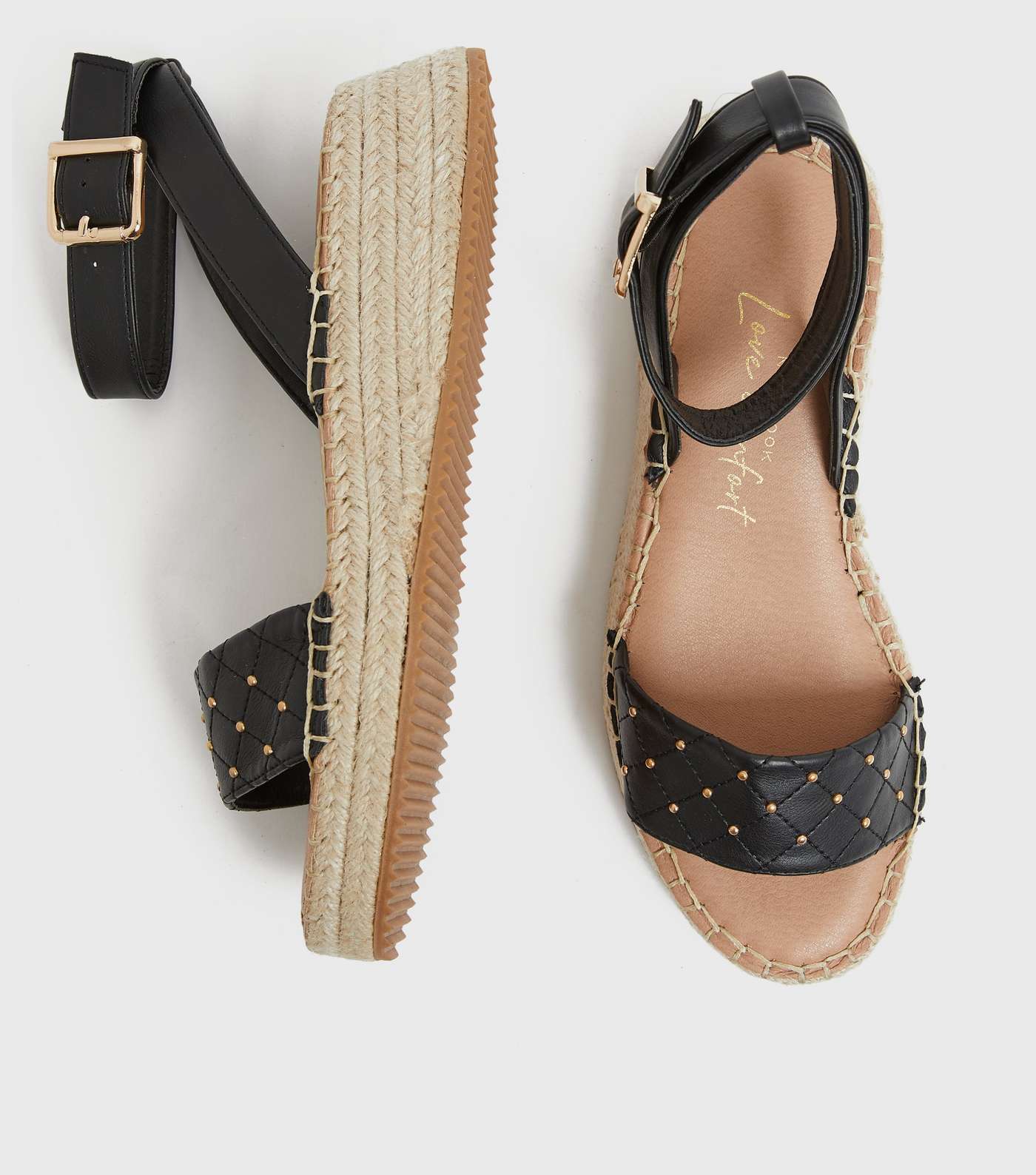 Black Quilted Espadrille Chunky Sandals Image 3
