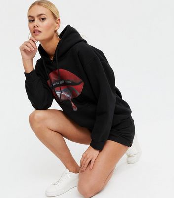 AX Paris Black Jersey Lips Logo Hoodie New Look