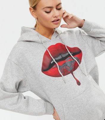 Click to view product details and reviews for Ax Paris Grey Jersey Lips Logo Hoodie New Look.