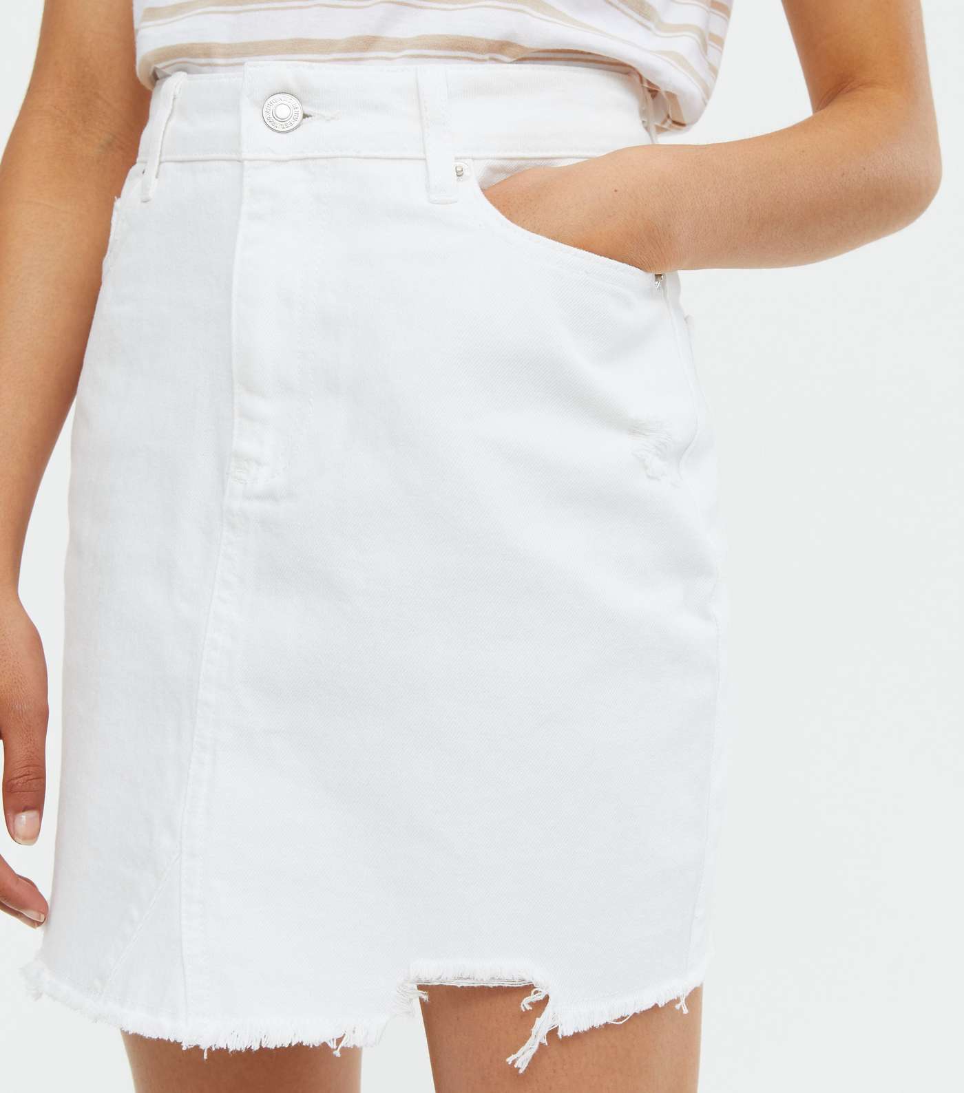 Girls White Denim Ripped Mom Skirt Image 3