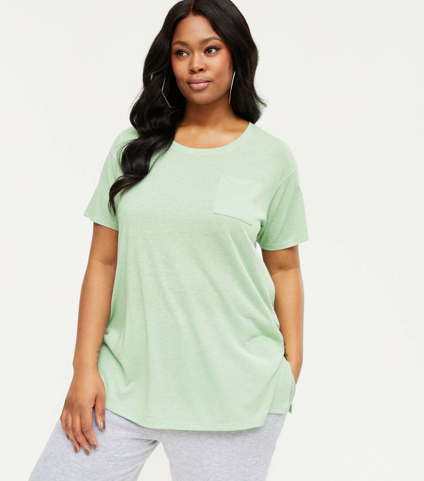 Curves Light Green Pocket Front T-Shirt