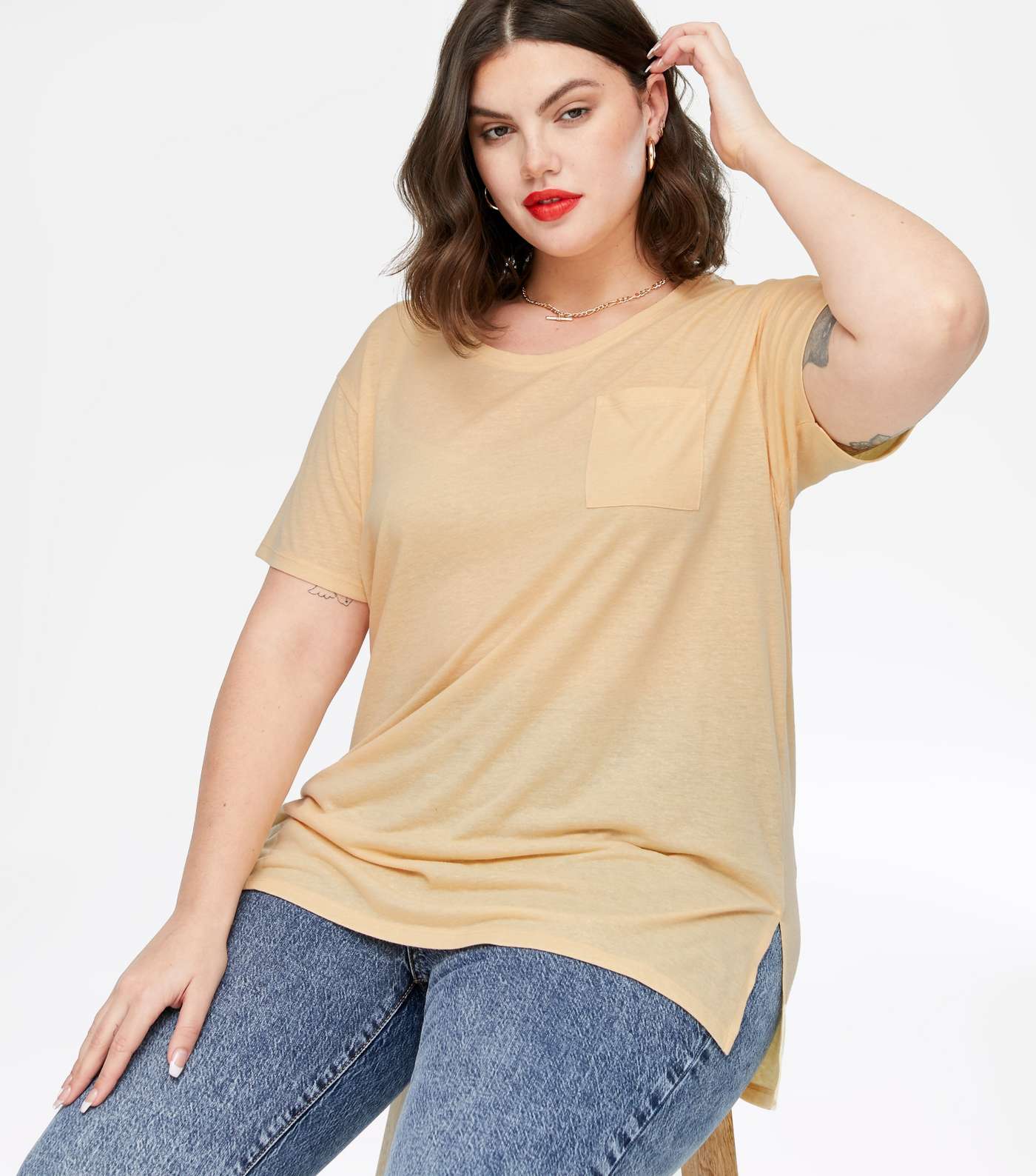 Curves Yellow Pocket Front T-Shirt